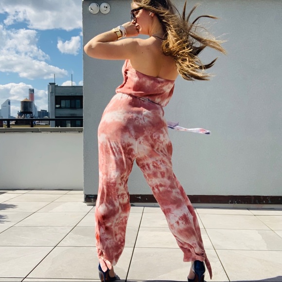 Free People Marble Abstract Cloud Camo Tie Dye Strapless Jumpsuit - Picture 4 of 16